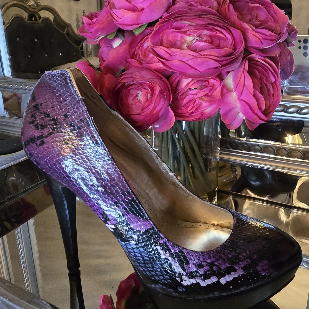 Women's Purple Snake-Print High Heel Pumps